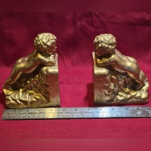 Vintage Golden Cherub / Child Resin Bookends